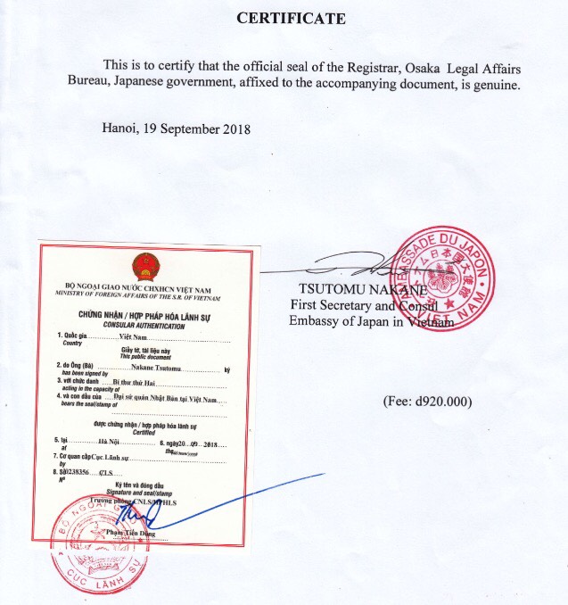 Hợp pháp hóa giấy tờ, tài liệu của nước ngoài để sử dụng tại Việt Nam