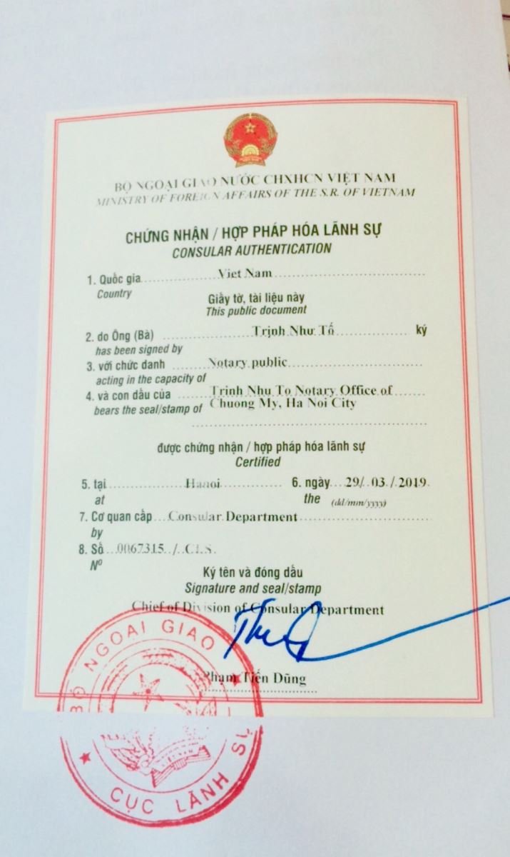 Chứng nhận lãnh sự giấy tờ, tài liệu của Việt Nam để sử dụng tại nước ngoài